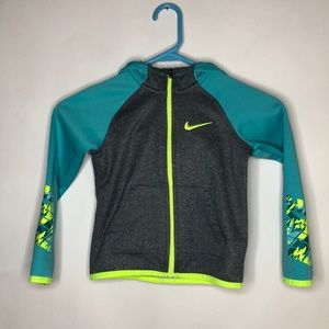 NIKE kids dri-fit zip-up hoodie teal & gray 4 XS